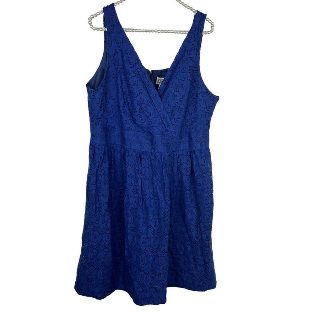 Robbie Bee dress blue lace overlay lined sleeveless size 18 cocktail v-neck back